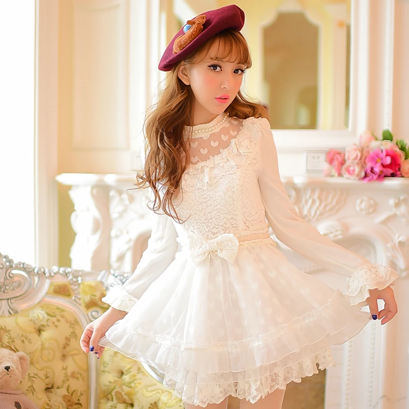 Платье принцессы сладкой Лолиты яркий дождь осень свежесть японский стиль белые