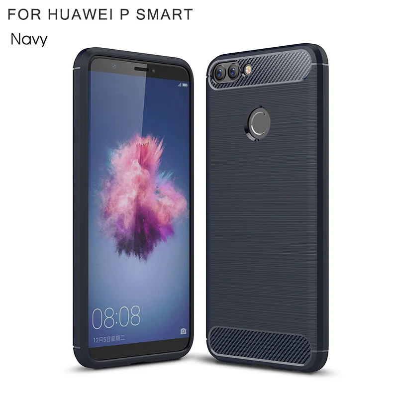 Углеродного волокна матовый Силиконовый чехол на Huawei P Smart чехлы случае чехля