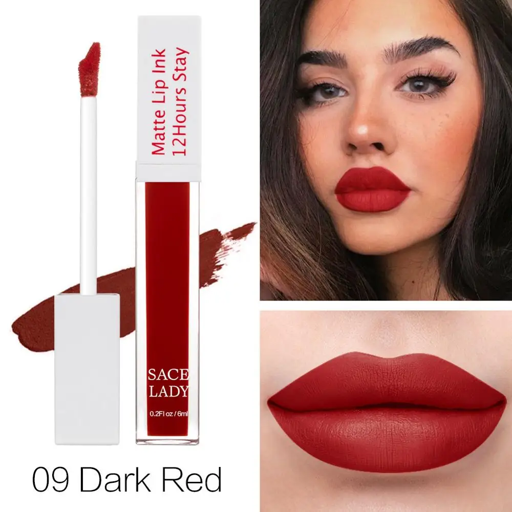 09 Dark Red SACE LADY, 23 Цвета, матовая губная помада, макияж, стойкая жидкая помада для губ, телесный оттенок для губ, макияж, водостойкий блеск для губ, косметика - Цвет: 09 Dark Red
