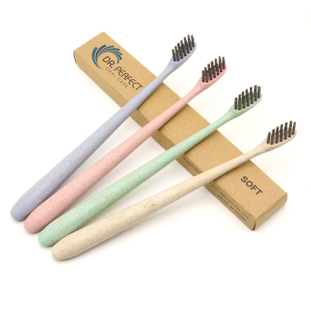 Зубная щетка DR.PERFECT из 100% натуральной пшеницы 4 шт. круглая ручка с щетиной
