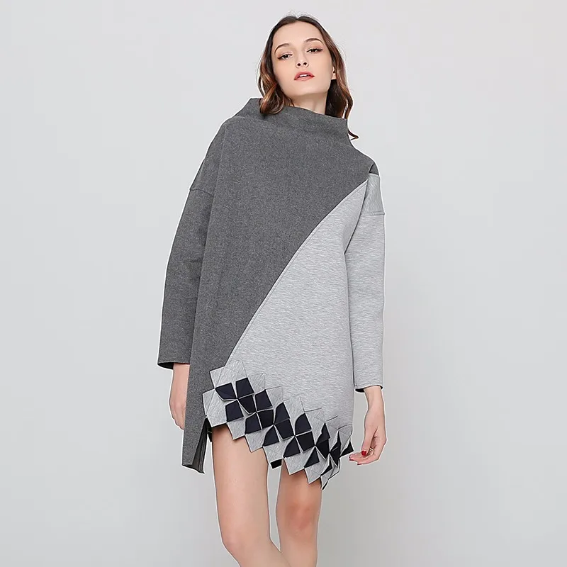 TWOTWINSTYLE Асимметричная Толстовка Платье Женская Лоскутная повязка повседневные