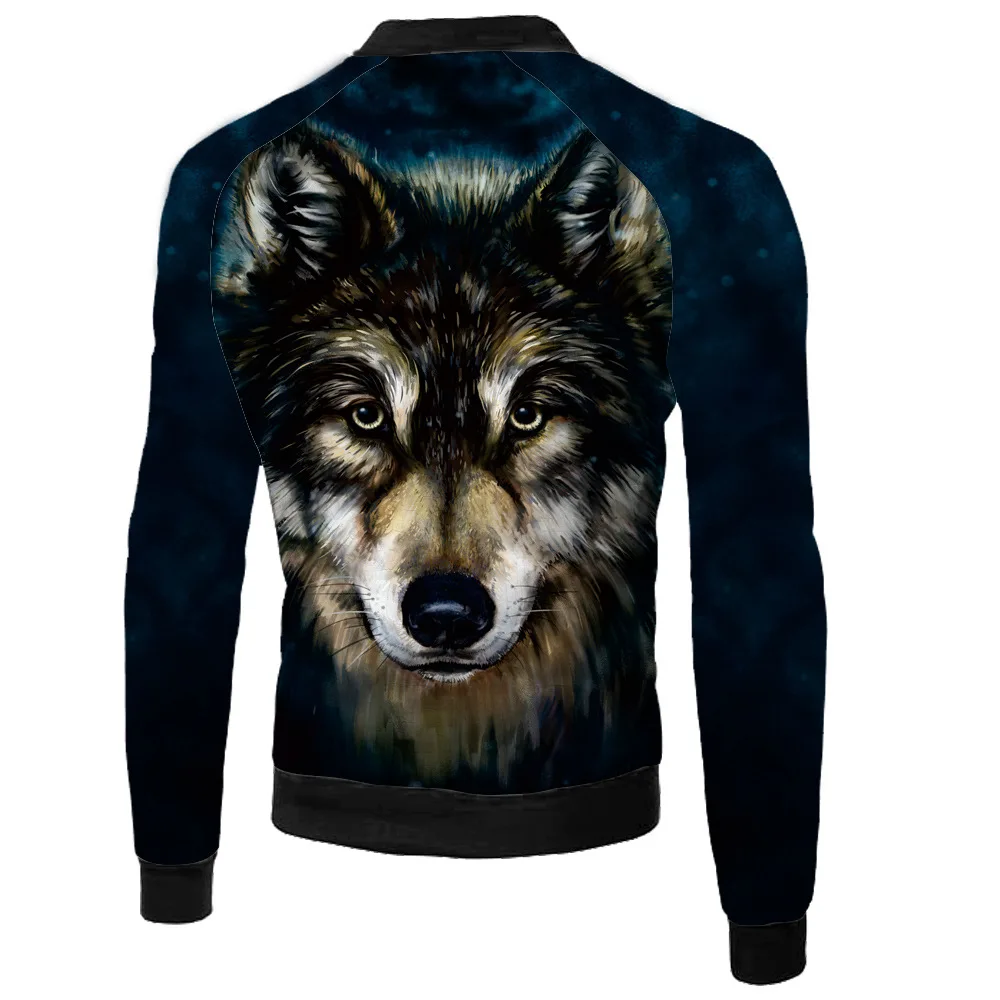 Мужской Бомбер с объемным цифровым принтом волков тонкая куртка длинными