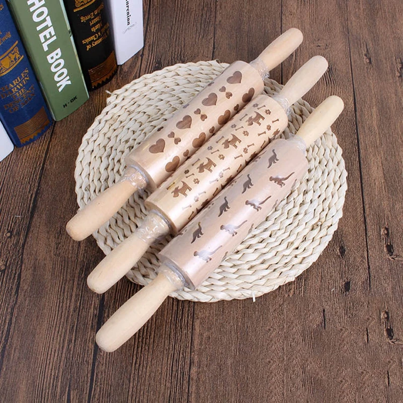 Christmas Snowflake Dog Cat Wooden Rolling Pin Embossing Baking Cookies Noodle Biscuit Fondant Cake Dough Patterned Roller L1029 | Дом и сад