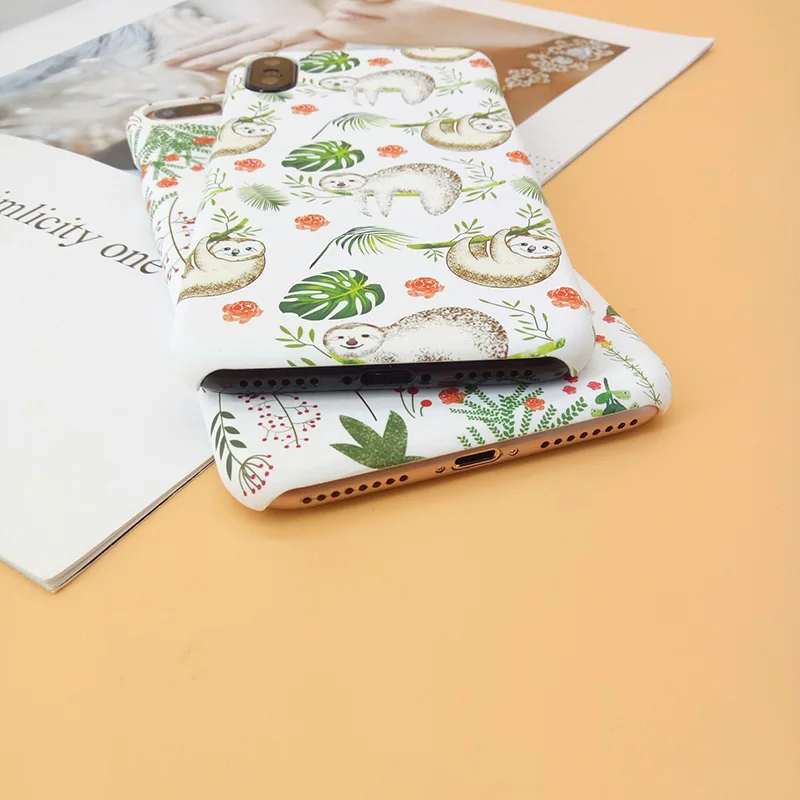 Green Grass Leaf Flower Plants Case for iPhone X Ultra Thin Matte Hard PC Cover Coque 7 8 6 6S Plus Cute Sloth |