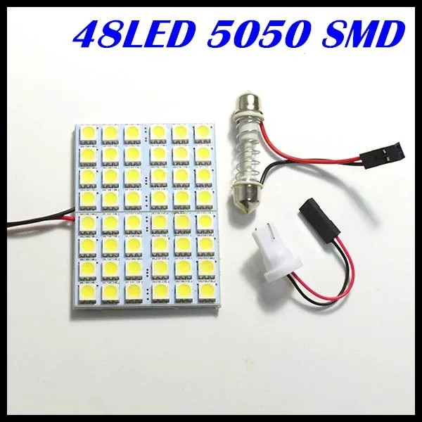 

Sale Super Bright car Panel Led 48Smd LED 5050 Interior Room led Dome light Door light Car Light Bulb with 2 Defferent Adapter