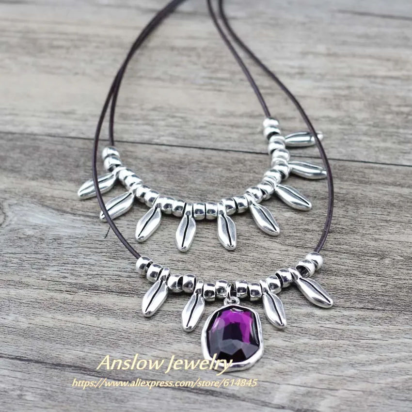 Purple Anslow, новинка, модное ювелирное изделие, высокое качество, кристалл, воротник, массивное ожерелье для женщин, два слоя, стиль Lucky Love, ювелирное изделие, LOW0075AN - Окраска металла: Purple