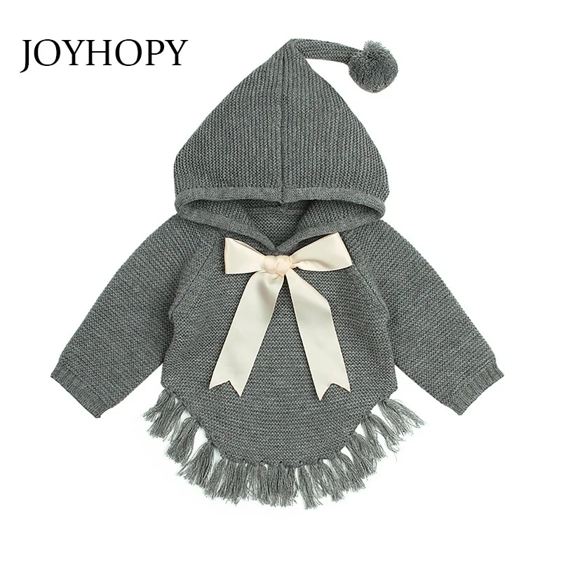 JOYHOPY детские свитера с капюшоном для девочек Вязаный свитер осень зима бантом