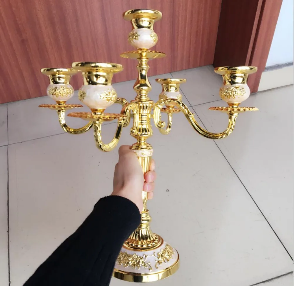 Роскошный европейский стиль блестящий Позолоченный Канделябр в центр стола