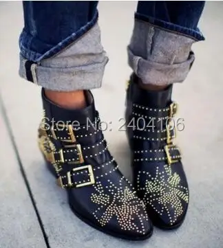 

Susanna/обувь знаменитостей из кожи и замши; женские ботильоны с заклепками и пряжкой на ремешке; женские мотоботы на не сужающемся книзу масси...