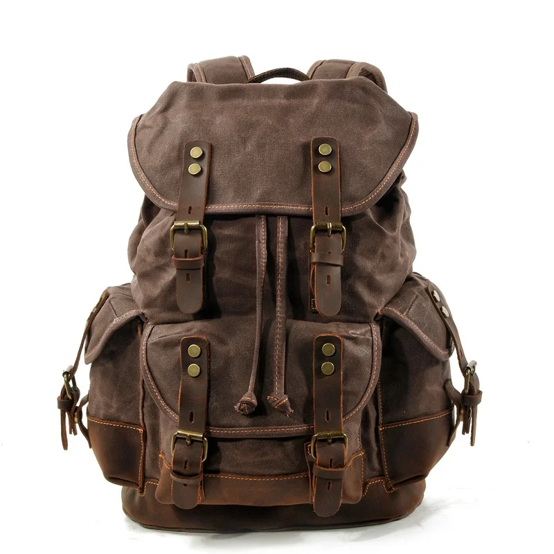 Coffee M272 винтажные холщовые кожаные рюкзаки для мужчин, рюкзаки для ноутбука, водонепроницаемый рюкзак из парусины, большой вощеный рюкзак для альпинизма и путешествий - Цвет: Coffee