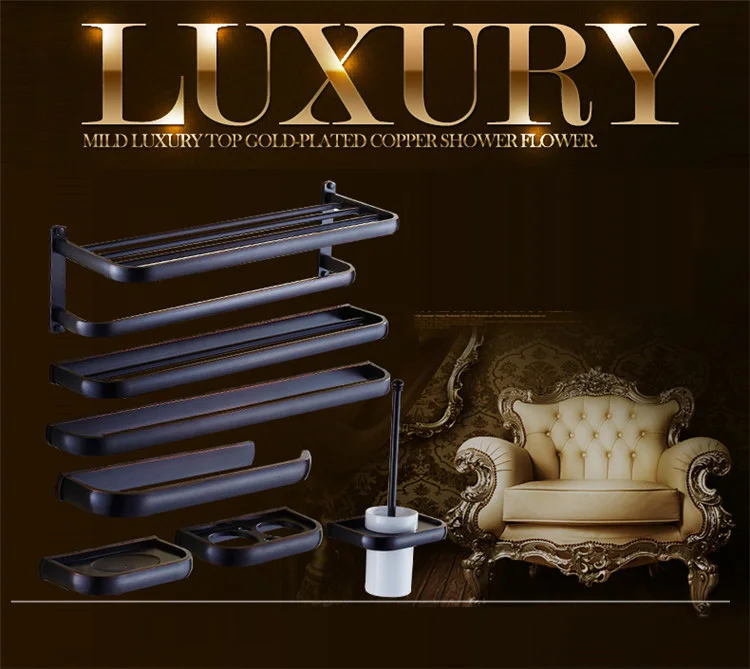 

Роскошная Античная настенная черная латунная настенная подставка в европейском стиле для ванной комнаты вешалка для полотенец, полка, хран...