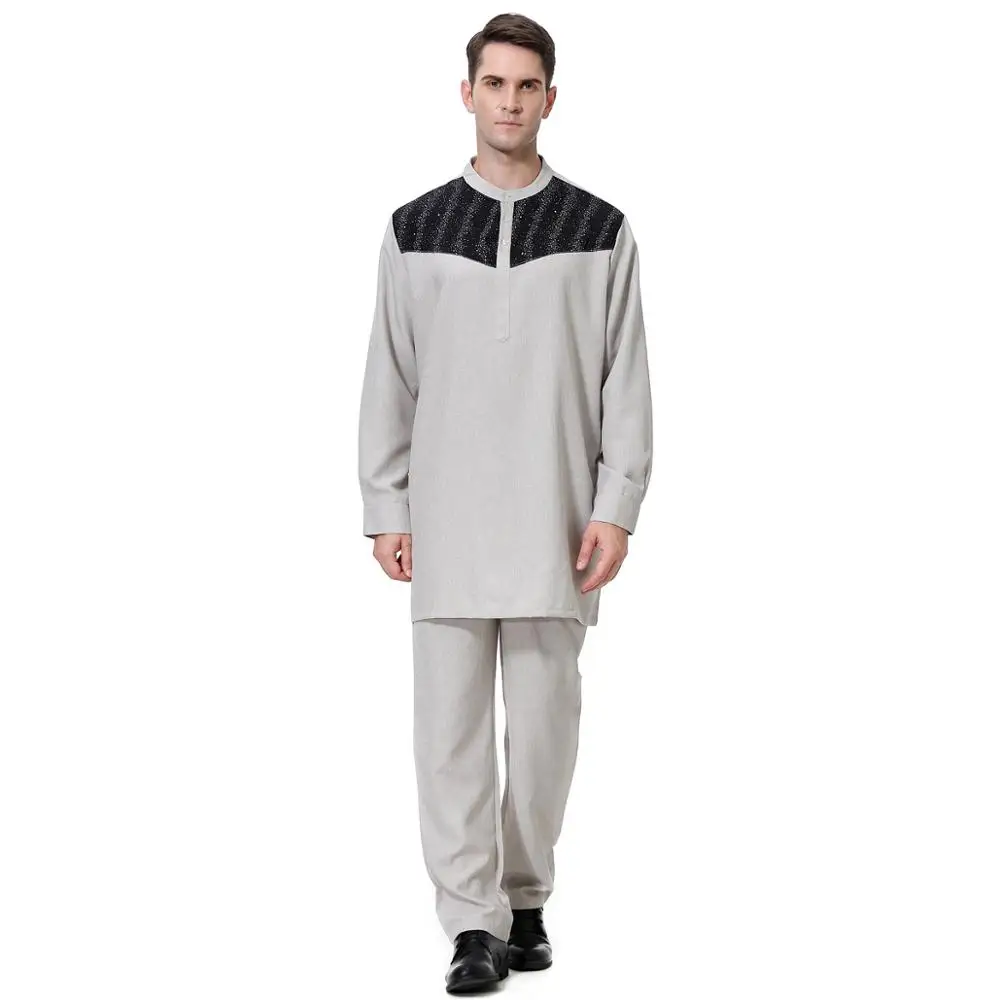 Арабский djellaba homme jubba tobe pakistan мусульманская djellaba Мужская мусульманская одежда мужская caftan homme Арабская одежда мужская dishdasha - Color: Gray
