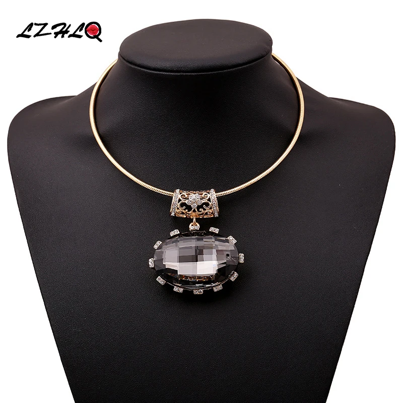 Ожерелье LZHLQ металлические крутящие моменты геометрические полые стразы