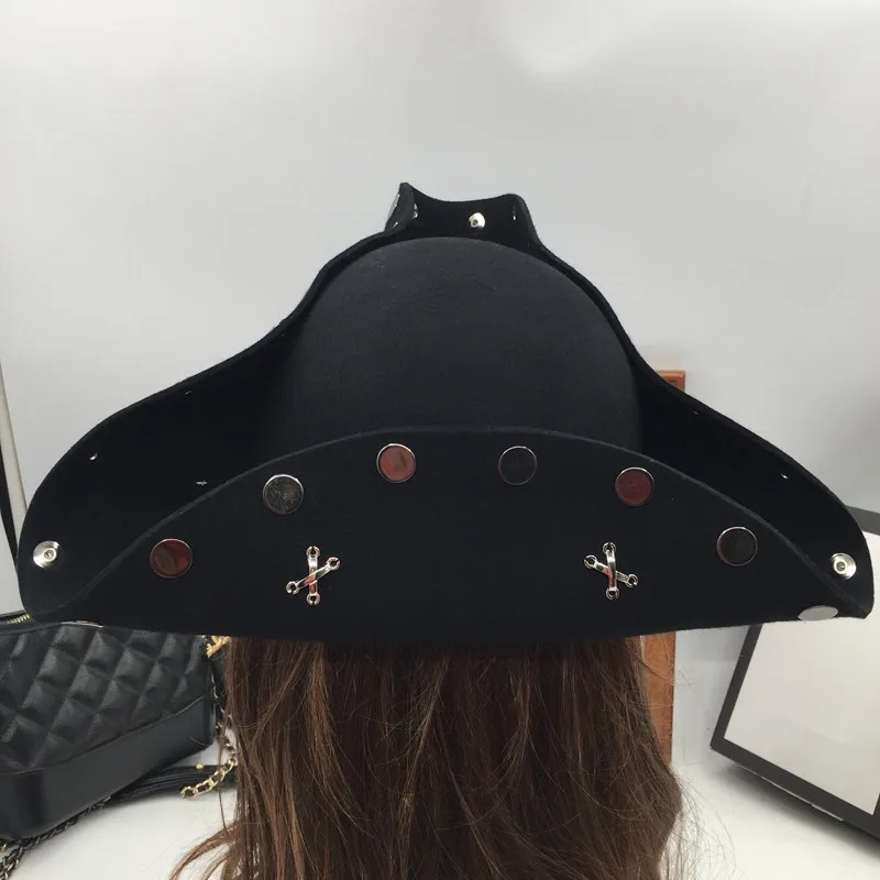 Fashion Leisure Stage Performance Tricorn Wool Cap for Men and Women Pirates Hat Magic Cos Props