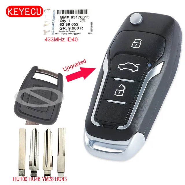 Улучшенный флип-дистанционный ключ-брелок от машины KEYECU чип ID40 433 МГц для Opel Astra G /