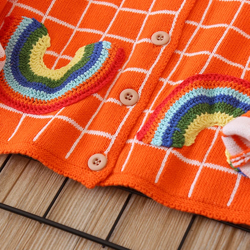 Новейший осенний Детский свитер клетчатые кардиганы с радужным узором для