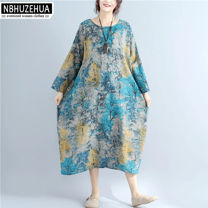 NBHUZEHUA 7G297 4XL 5XL 6XL винтажное платье в этническом стиле Женская одежда из хлопка и
