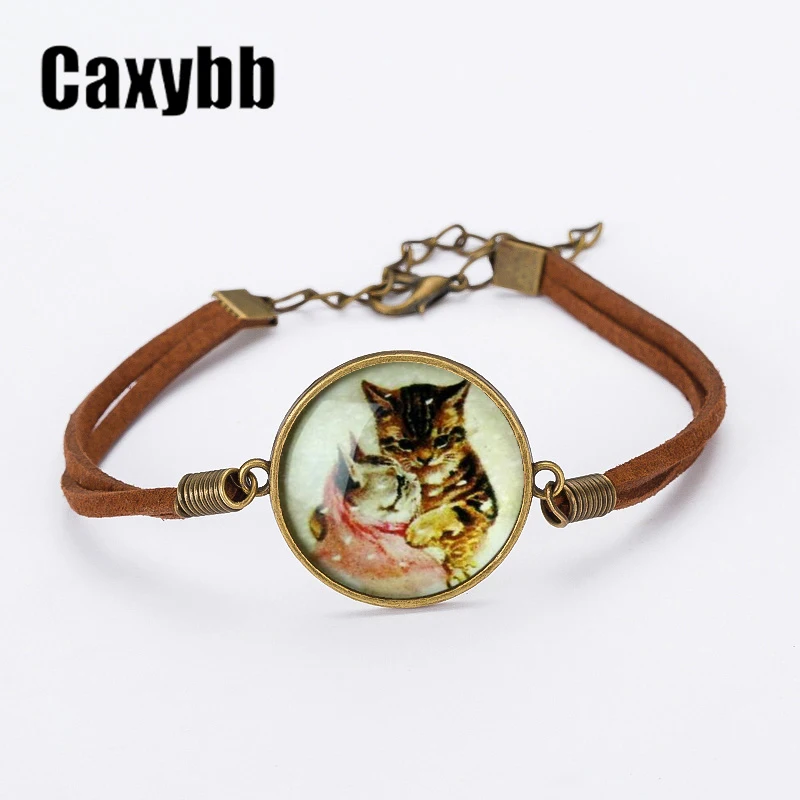 Женский кожаный браслет Caxybb со стеклом и веревкой с животным лошадью котом