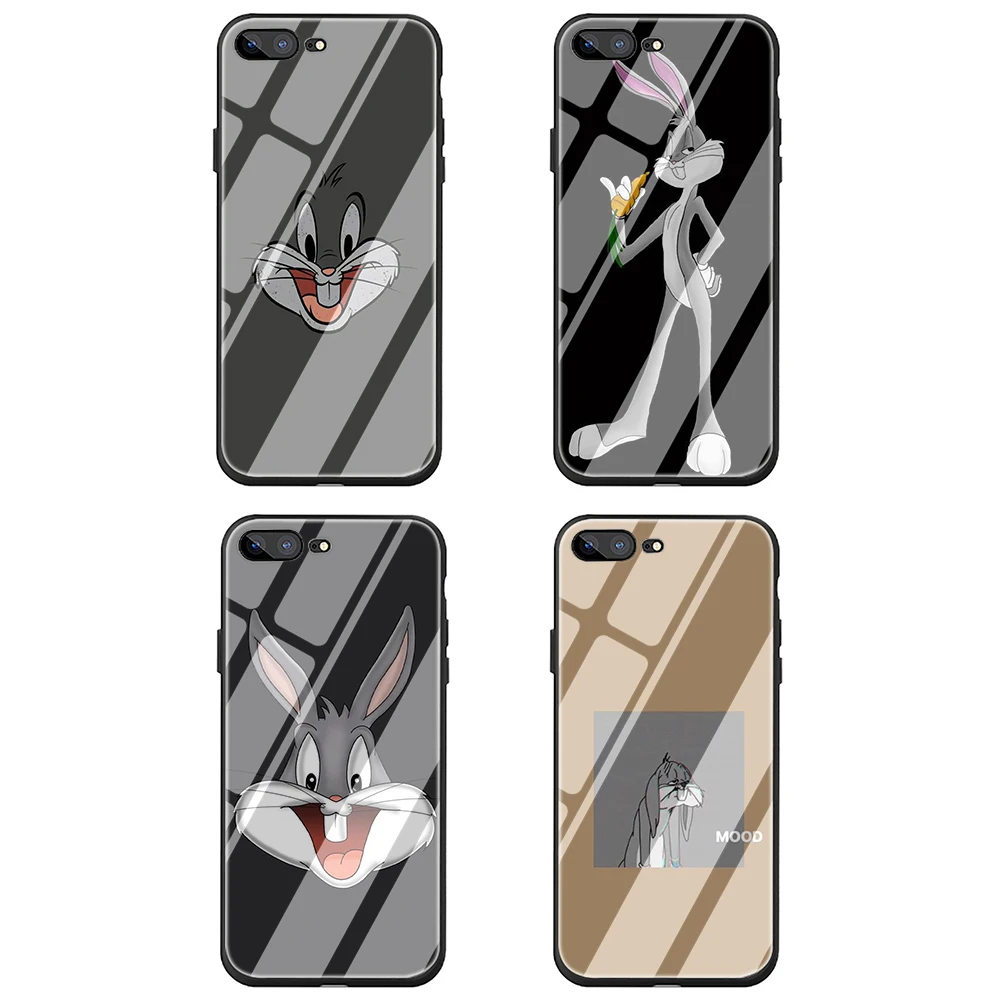 Чехол из закаленного стекла с мультяшными багами Банни для iphone 5 5s 6 6s Plus 7 8 Plus X XR XS 11 Pro Max