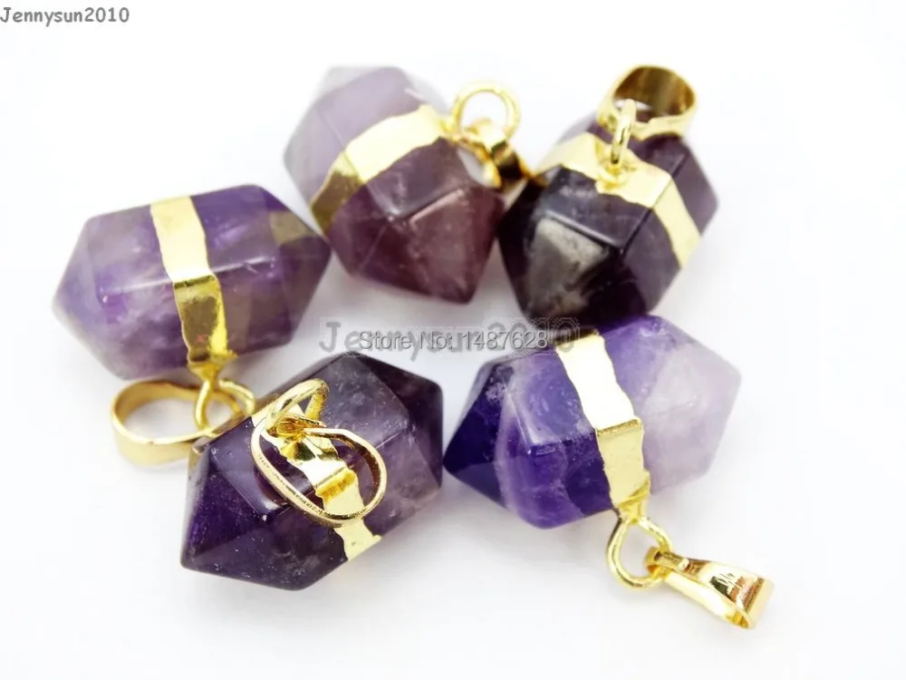 Natural Ame-thyst Gems Stone Horizontal Petite Nugget Hexagonal Pointed Reiki Chakra Necklace Gold Pendant Charm Beads10Pcs/Pack | Украшения