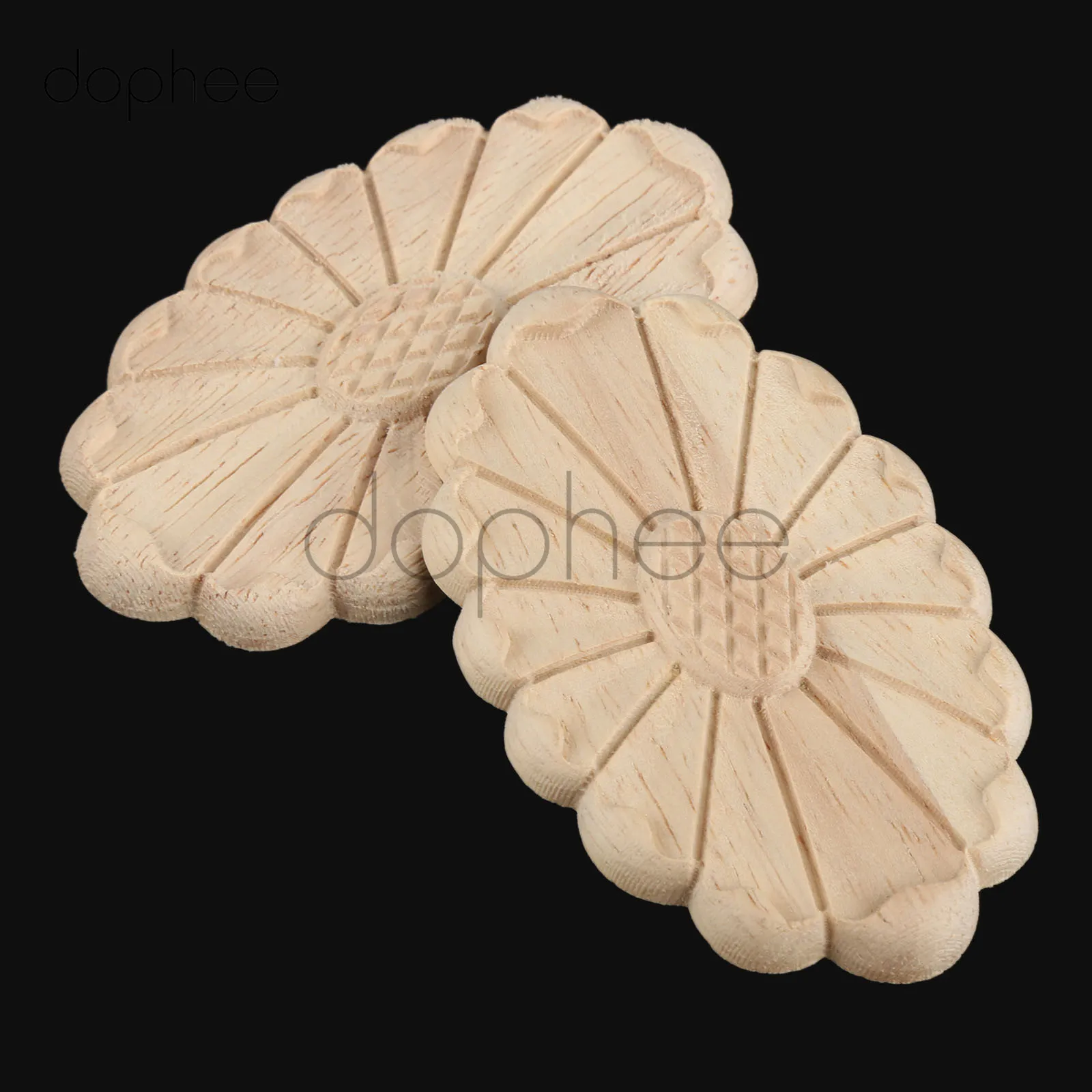 

dophee 2pcs 8*5cm Oval Wood Decal Floral Wooden Carving Onlay Applique Unpainted For Doors Cabinet Furniture Home Decoration