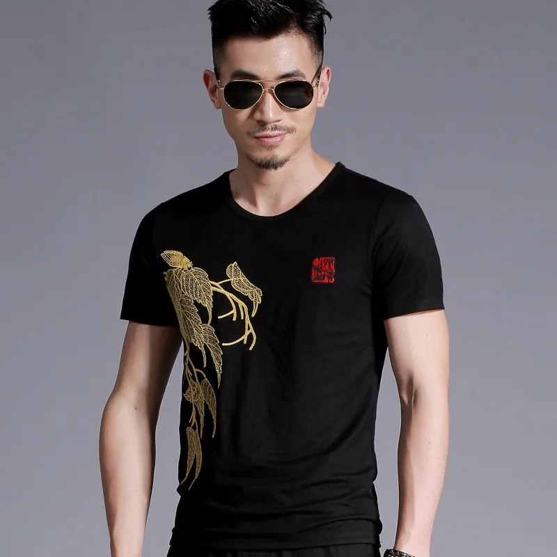 Летняя хлопковая Футболка с круглым вырезом Прямая поставка вышивкой в