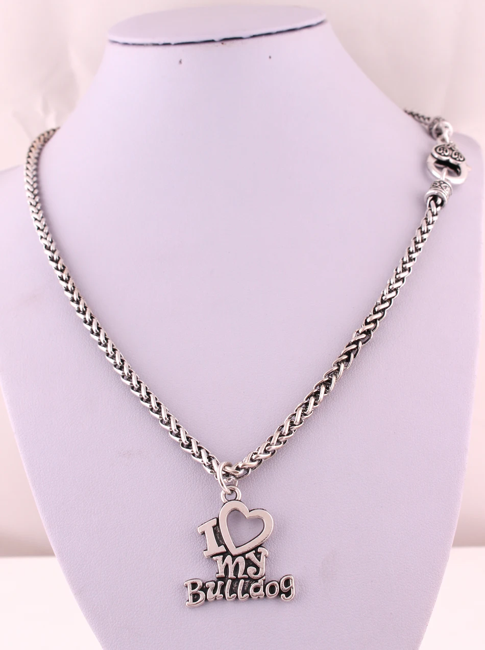 Античные посеребренные серии с надписью I LOVE MY Bulldog и цепочкой Пшеница|letter locket