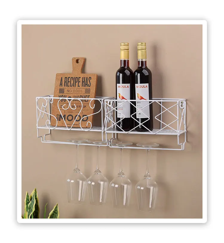 Baffect Wall Hanging Wine Storage Rack Iron Cup Storage Holder Double Layers Sundries Storage Organizer Wine Shelf Home Decor