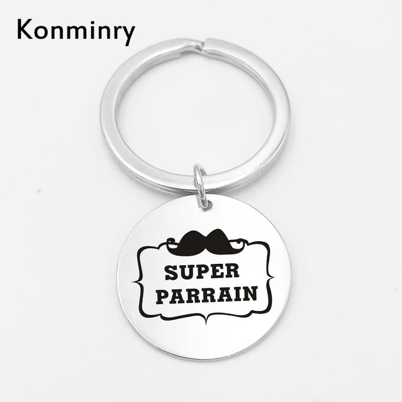 4 Классический супер Parrain Marraine из нержавеющей стали брелок держатель круглый кулон Мерси папа мама Отец Подарки Брелок Konminry - Цвет: 4