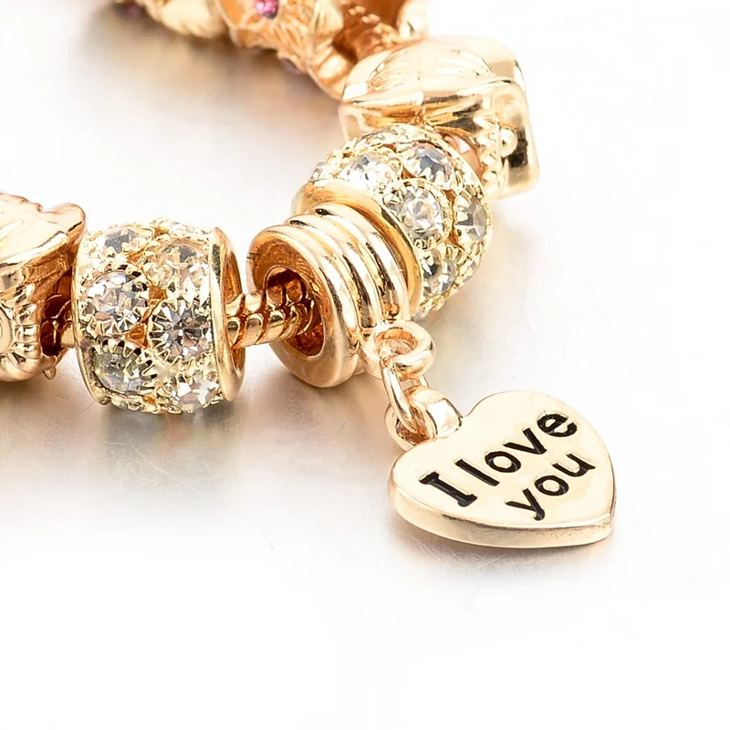 Женский браслет с золотым шармом изображением совы и сердца SBR160067 2019 | Украшения