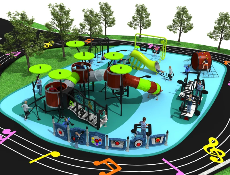 Kopen Aangepaste Amusement Speeltuin Met Staal Dia Voor Kinderen Muziek Thema Plastic Glijbaan Park YLW-OUT180307