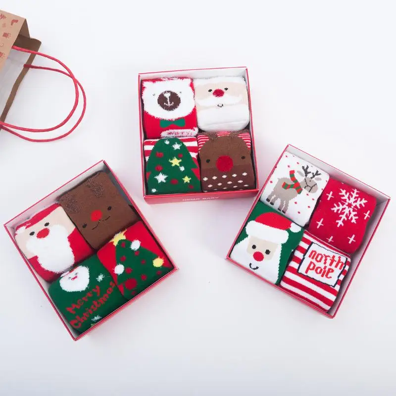 Детские носки рождественские Повседневные для отдыха 4 упаковки яркие забавные