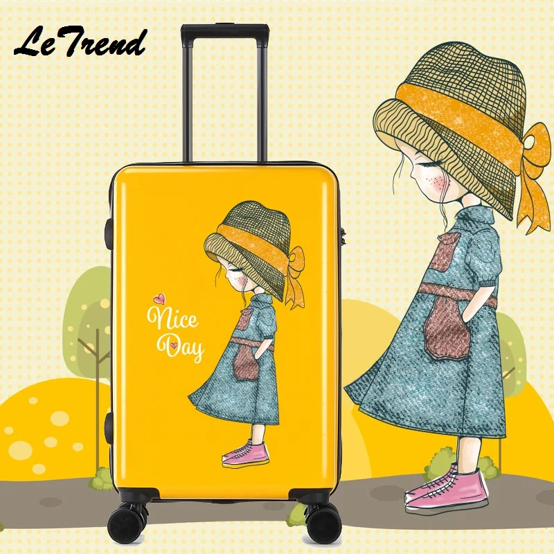 

Fashion Girl 20/24 Inches Trolley Boarding Case PC Colourful Travel Waterproof Luggage Rolling Suitcase Extension Spinner Box