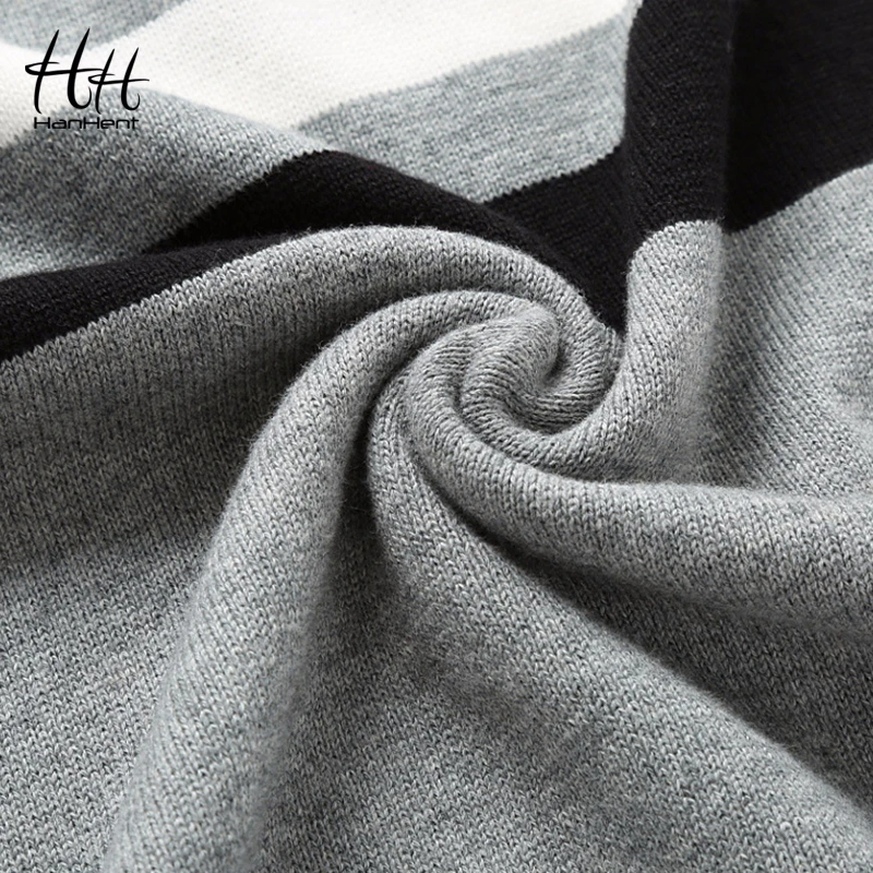 HanHent Stripe Mens Sweaters Plus Velvet Thick Round Neck Slim Sweater 2018 Long-Sleeved Cotton Winter Large Size | Мужская одежда