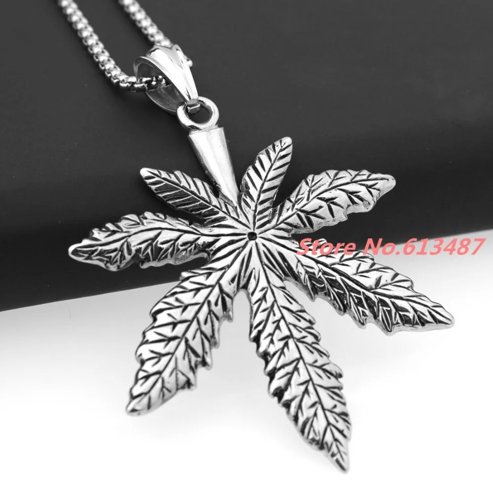 Топ Дизайн панк 316L Нержавеющая сталь серебристый черный большой кленовый лист
