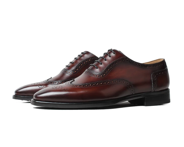 VIKEDUO стильные официальные модельные туфли из натуральной кожи полные броги Свадебные офисные мужские туфли Patina ручной работы модная обувь мужские