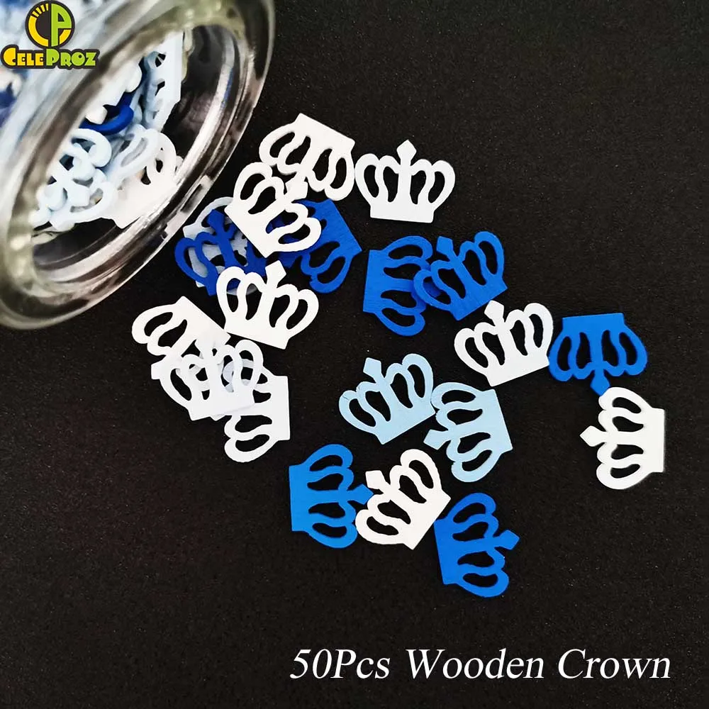 Wooden Crown 50 шт. деревянные конфетти-короны синяя Корона Кнопка блесток это мальчик 1 день рождения, детский душ Конфетти Для украшения стола DIY вечерние Декор - Цвет: Wooden Crown