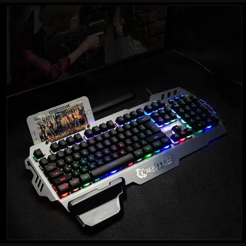 PK-900 игровая клавиатура RGB смешанный цвет подсветка 7pin Компьютерные клавиатуры с подставкой для мобильного телефона держатель для ПК ноутбук Настольный
