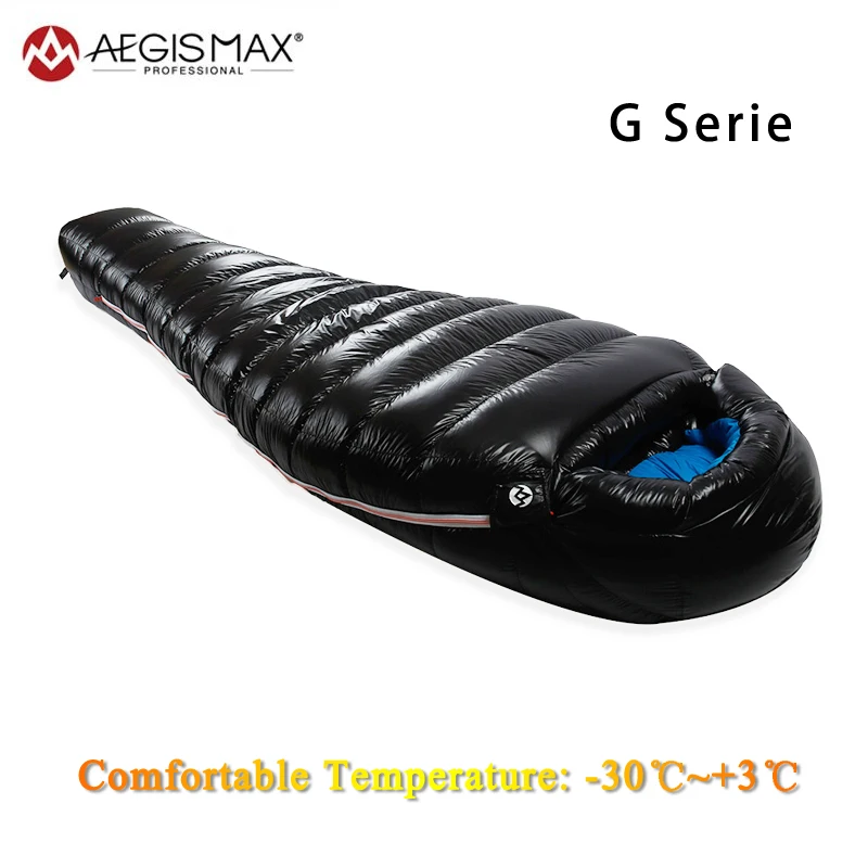 

AEGISMAX 95% White Goose Down Mummy Camping Sleeping Bag Cold Winter Ultralight Lengthened Thicken Camping Splicing FP800 G1-G5