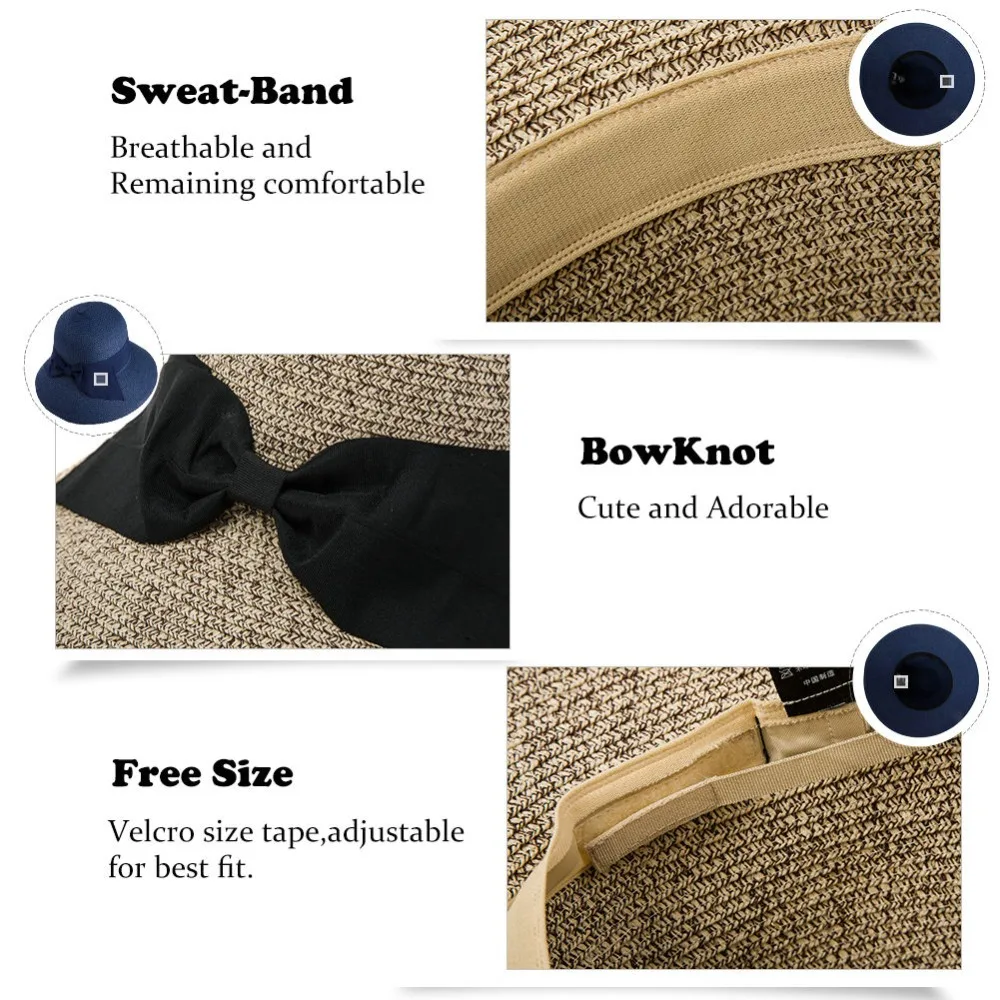 Женская Соломенная шляпка FANCET летняя с широкими полями UPF50 + Пляжная Регулируемая