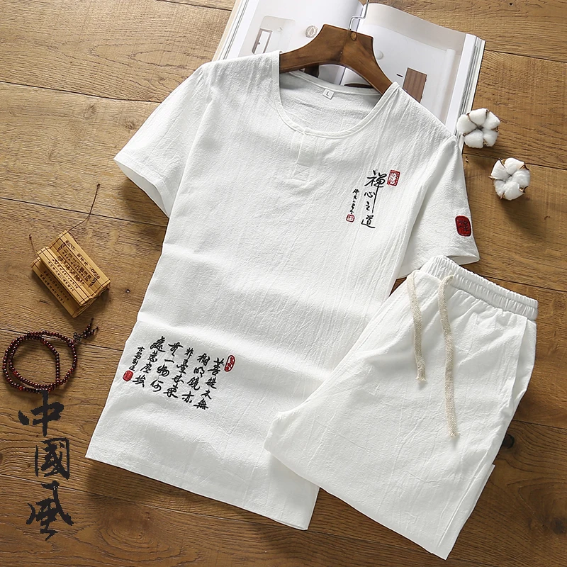 men sweat suit set sweatsuits mens short sets clothing two piece pants Chinese style embroidery | Мужская одежда