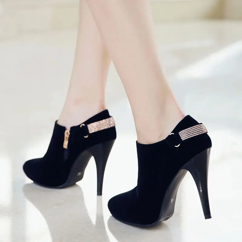 Женские короткие ботильоны на высоком каблуке с острым носком Размеры 33 50|winter