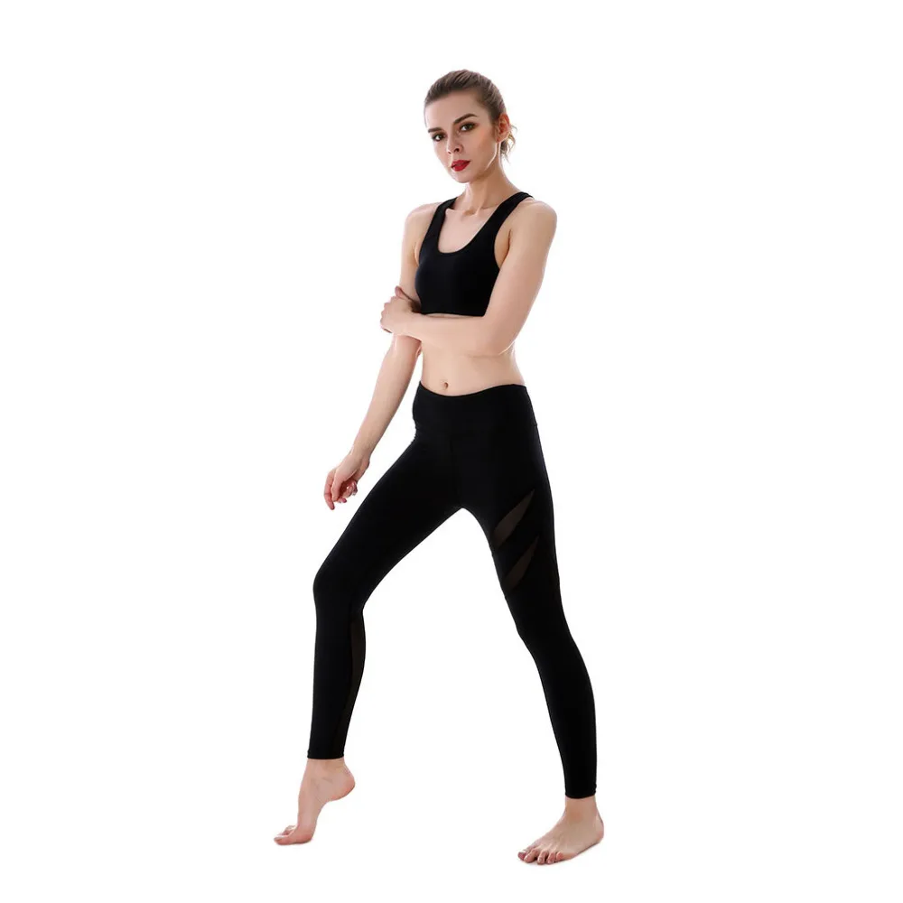 Maoxzon женский черный сетки лоскутное тренировки Фитнес Узкие брюки плюс Размеры