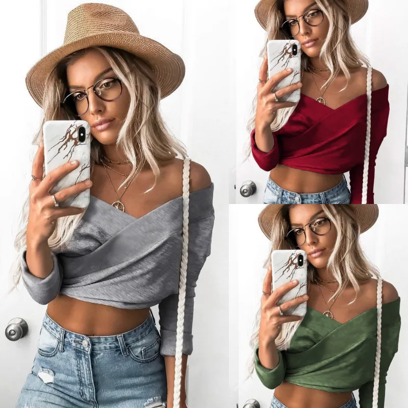 2018 Новинка весны летние футболки Для женщин Sexy Топ с длинным рукавом полые