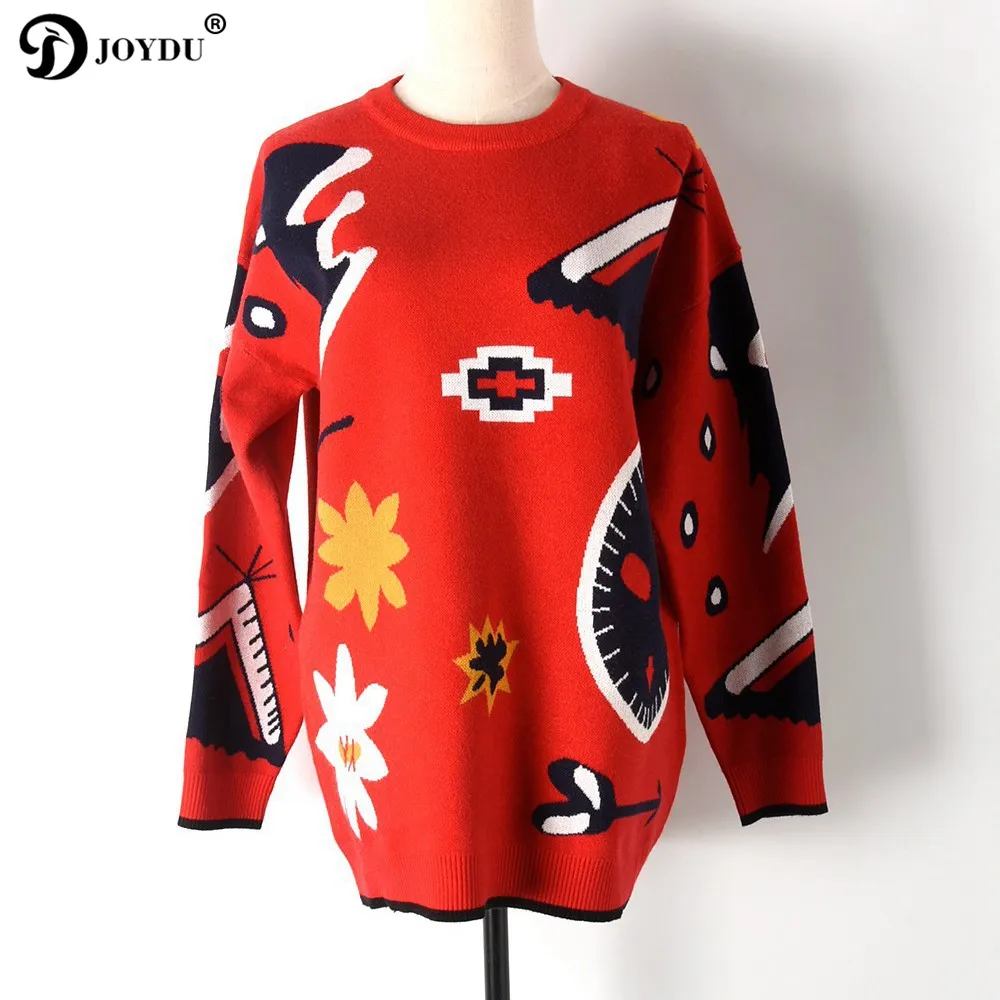 JOYDU Women Sweaters and Pullovers Winter Thick Warm Loose Oversized Jumper Knitwear 2018 Runway Design Geometric Jacquard pull | Женская