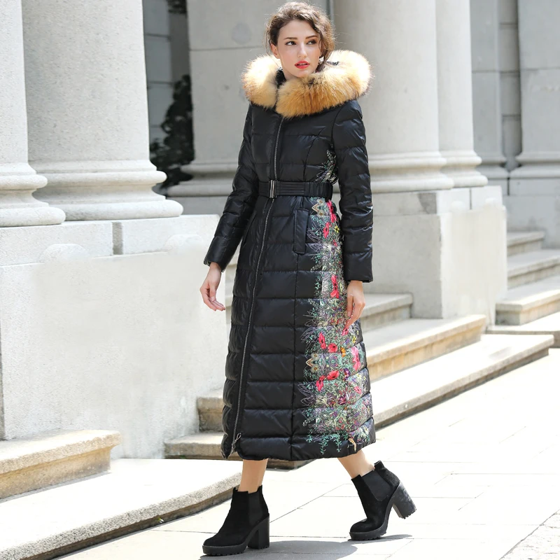 Для женщин Длинные парки 2017 новые зимние модные на молнии с принтом Макси утка
