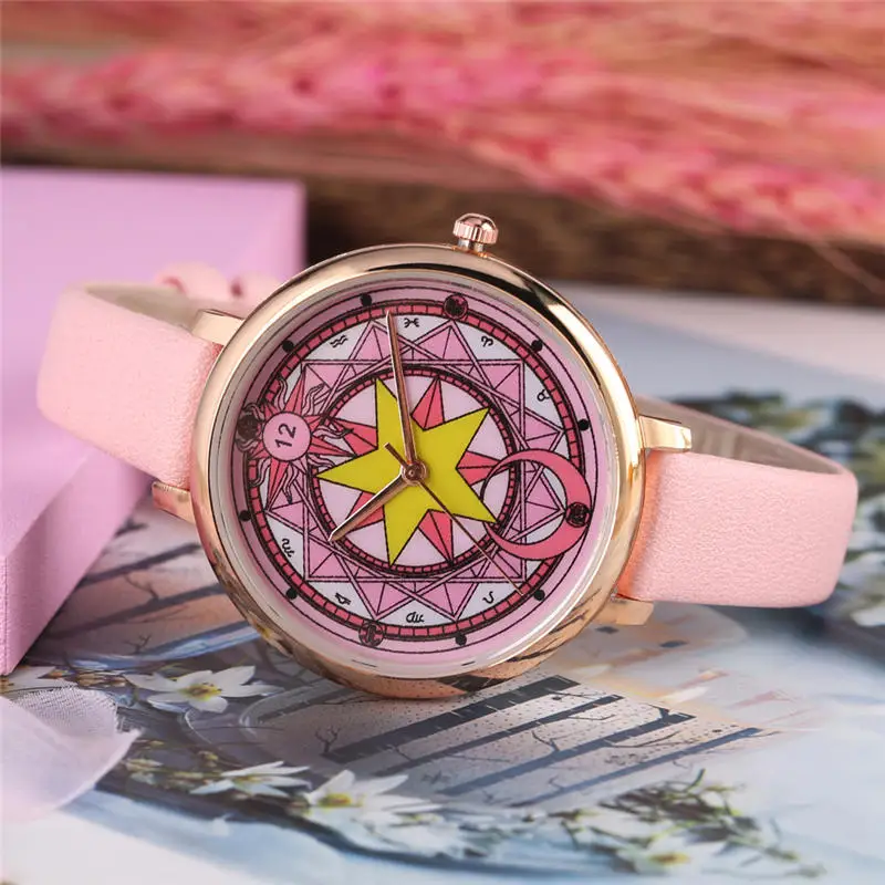 

Quartz Women Wristwatch 2019 Sailor Moon Series Premium Steel Mesh Band Leather Strap Clock Female Pentagram reloj de mujer