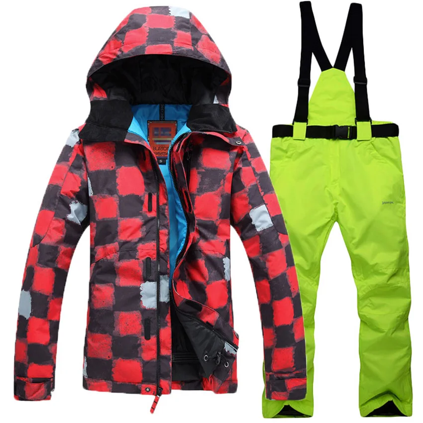 Бесплатная доставка женский лыжный комплект красная клетчатая куртка и