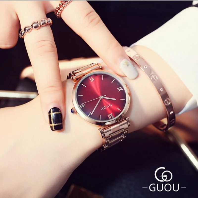 GUOU часы Для женщин лучший бренд класса люкс из розового золота качество Часы Мода