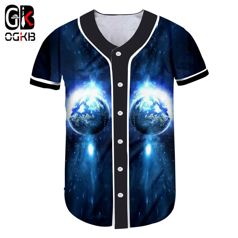 OGKB женский кардиган хип-хоп рубашка с принтом на пуговицах Галактика Космос 3D